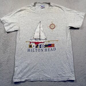 Vintage 90s Hilton Head Nautical Sailboat Souvenir Tee Single Stitch Made in USA